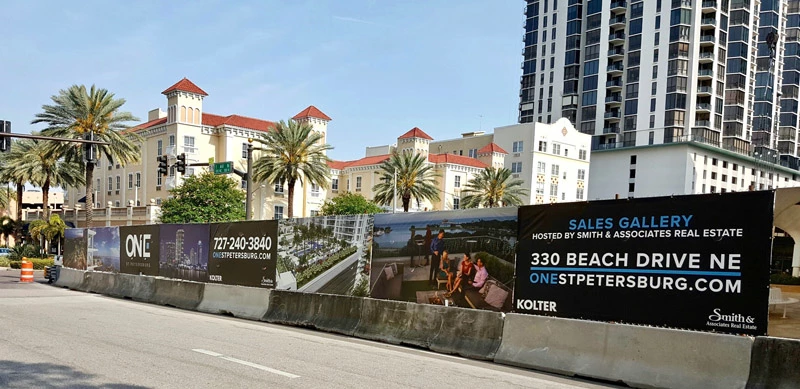 Custom Outdoor Banner Wrap on Construction Fence in St. Pete, FL