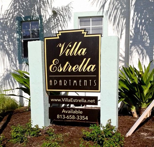 Custom Single-Sided Sand Blasted Monument Sign Between Two Concrete Posts - South Tampa, FL