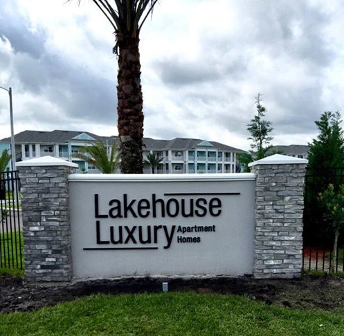 Custom Monument Sign with Dimensional Letters Applied to Masonry Sign in Lakeland, FL