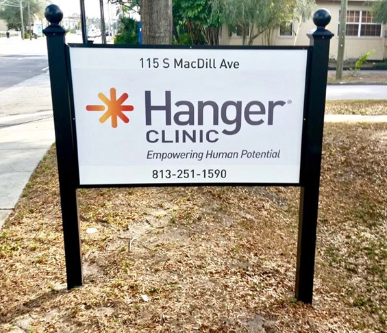Custom Aluminum Post and Panel Sign with Decorative Post Finials, for Hanger Clinic in South Tampa